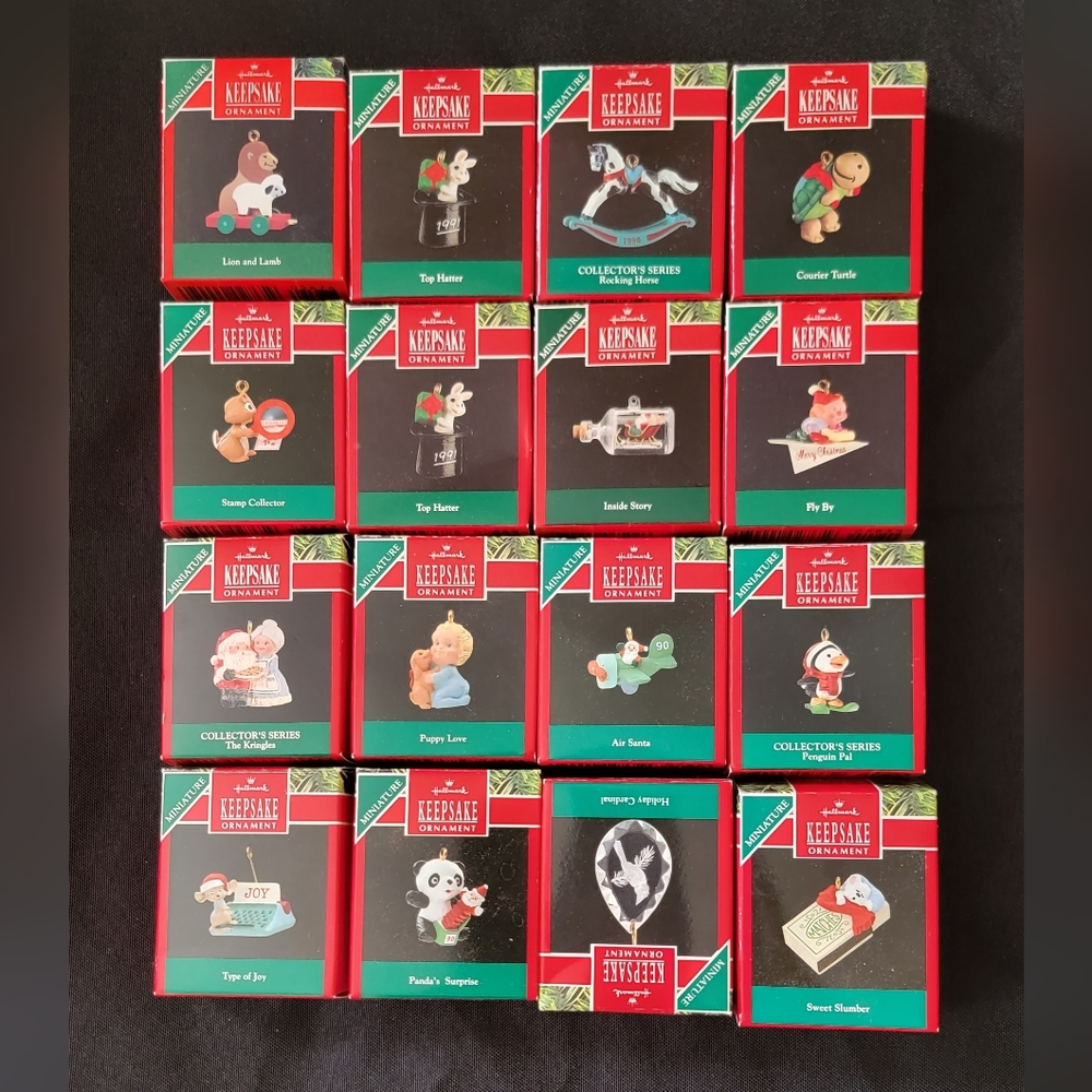Hallmark wooden Tree Shadow box with 82 Hallmark Miniture Ornaments. - Picture 4 of 6